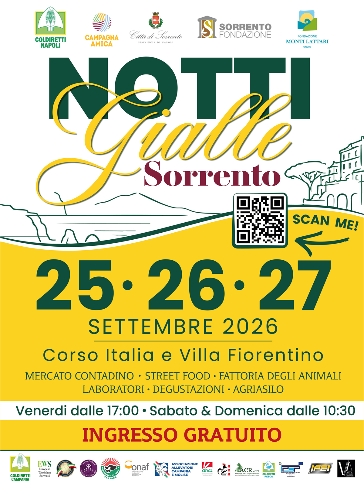 Sorrento, Notti Gialle Coldiretti: 3 giorni street food-intrattenimento