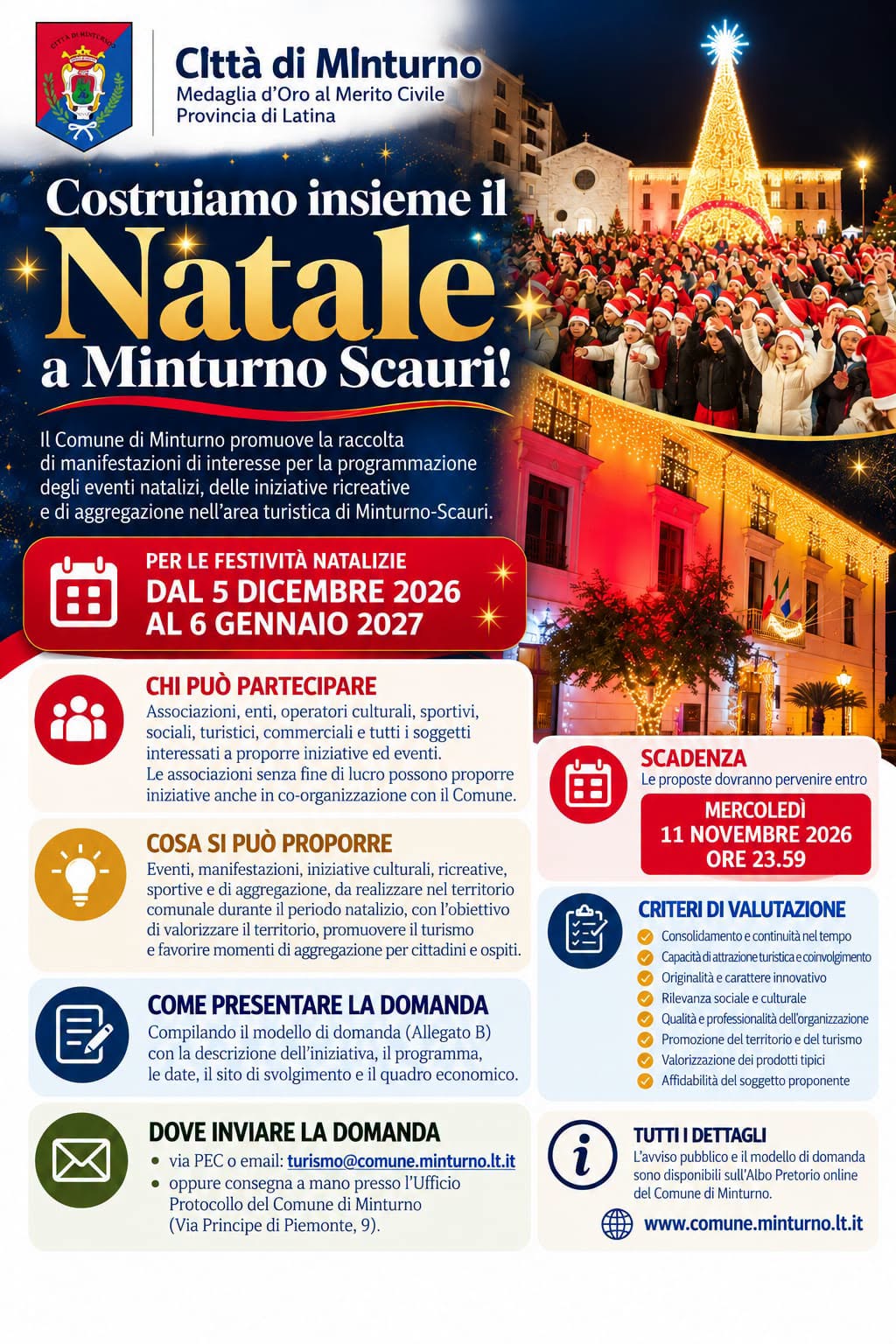 Minturno, Natale 2026: pubblicato Avviso per calendario eventi